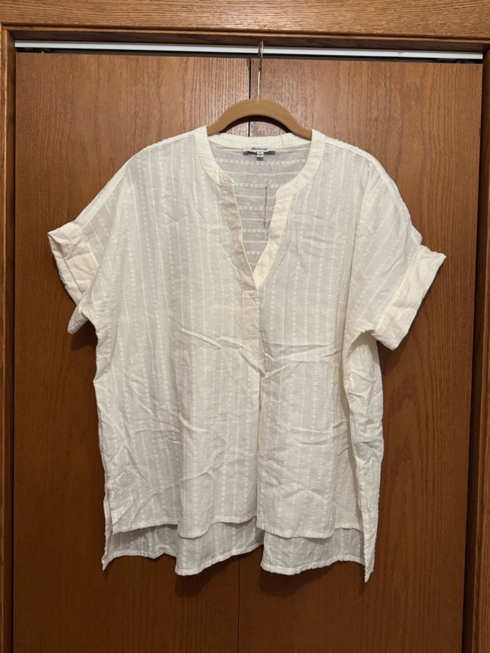 Madewell Ivory Textured Split-Neck Blouse